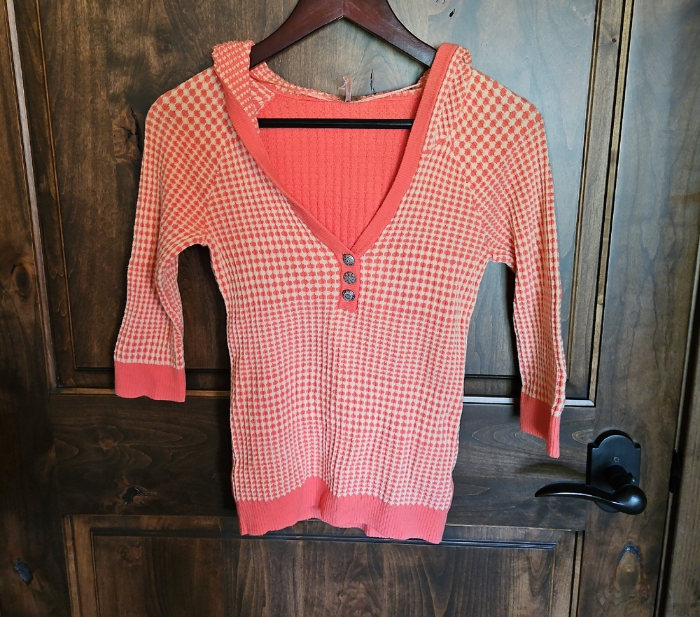 Free People Peach Checkered Hoodie